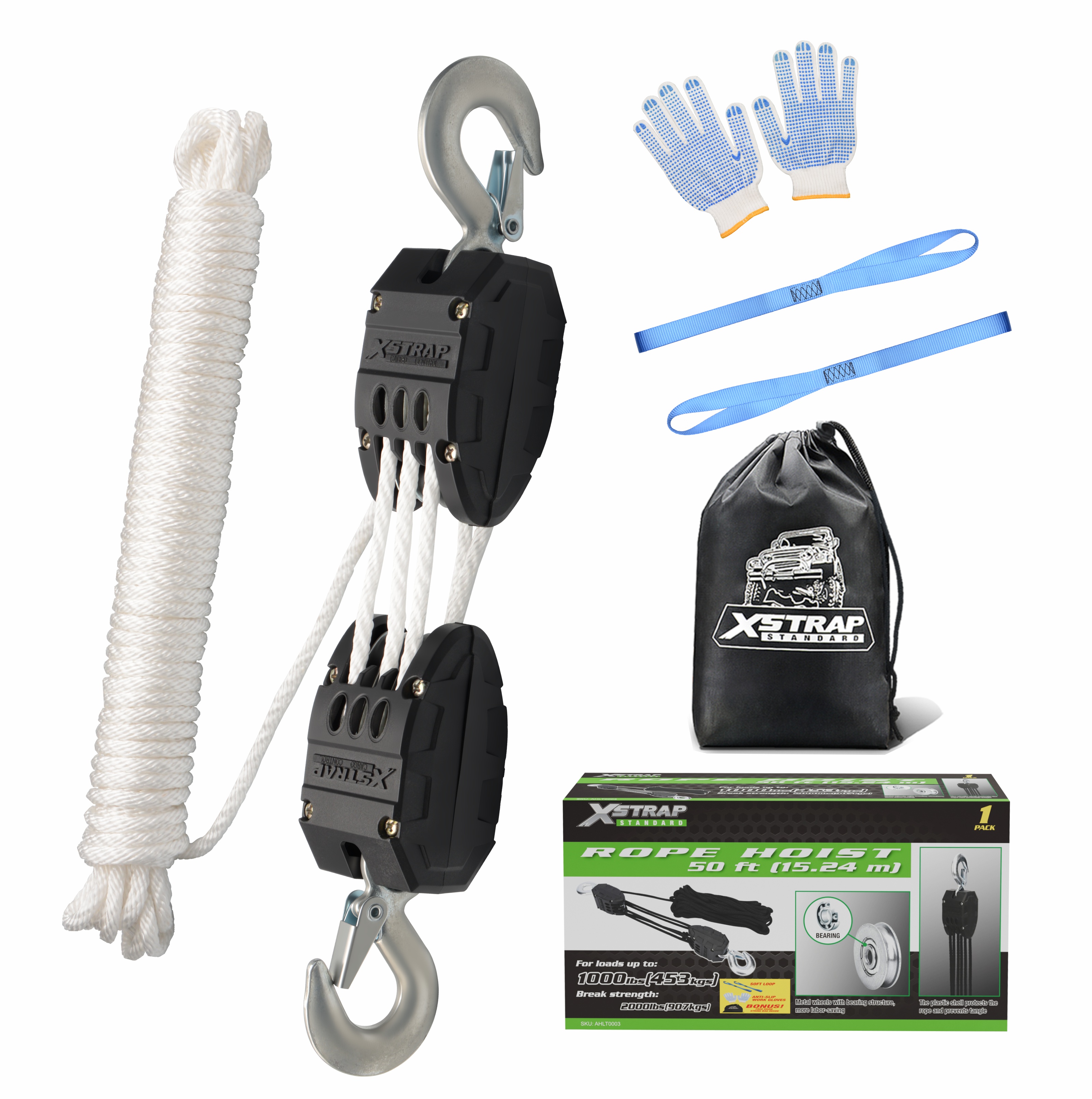 XSTRAP AHLT0003 valkoinen köysinostopyöräjärjestelmä 1000LB Kapasiteetti