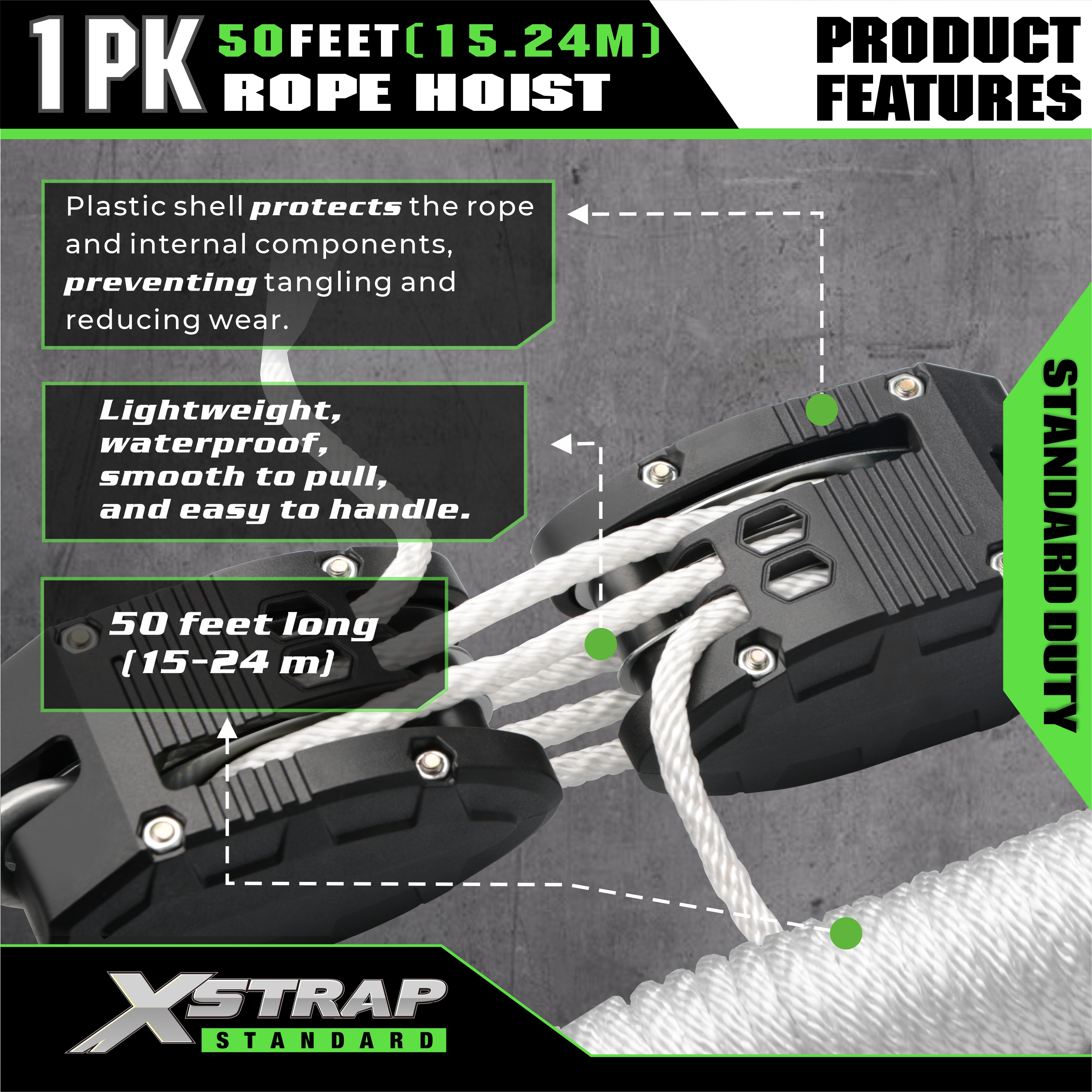 XSTRAP AHLT0003 valkoinen köysinostopyöräjärjestelmä 1000LB Kapasiteetti