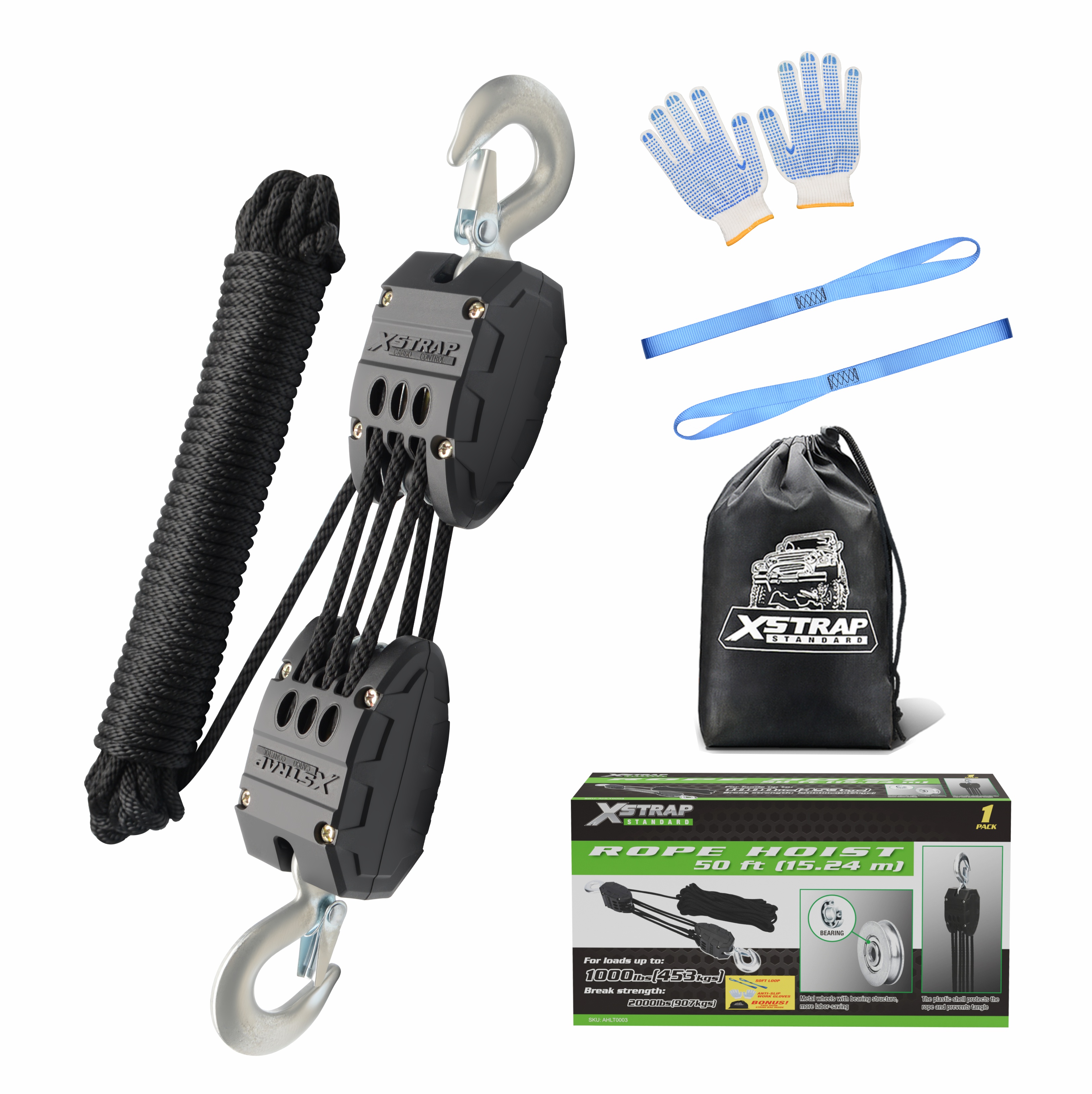 XSTRAP AHLT0003 Black Rope Hoist Hihnapyöräjärjestelmä 1000LB