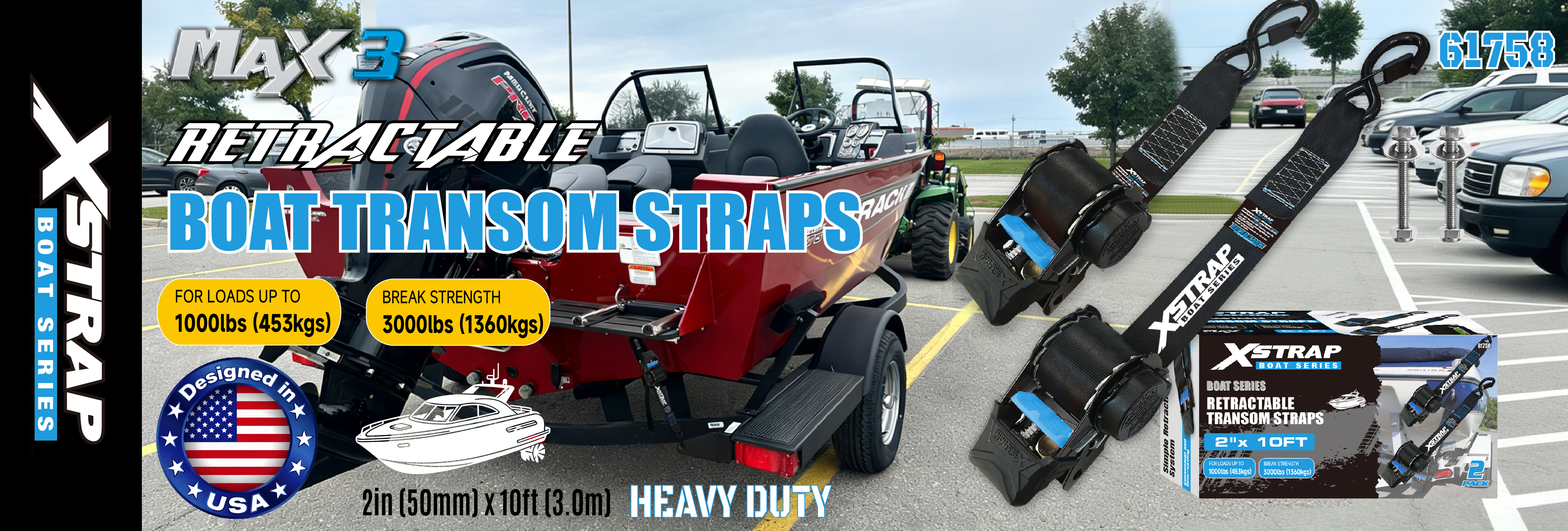 Xstrap 61758 sisäänvedettävät peräpeilihihnat turvakoukuilla 1 000 LB SWL